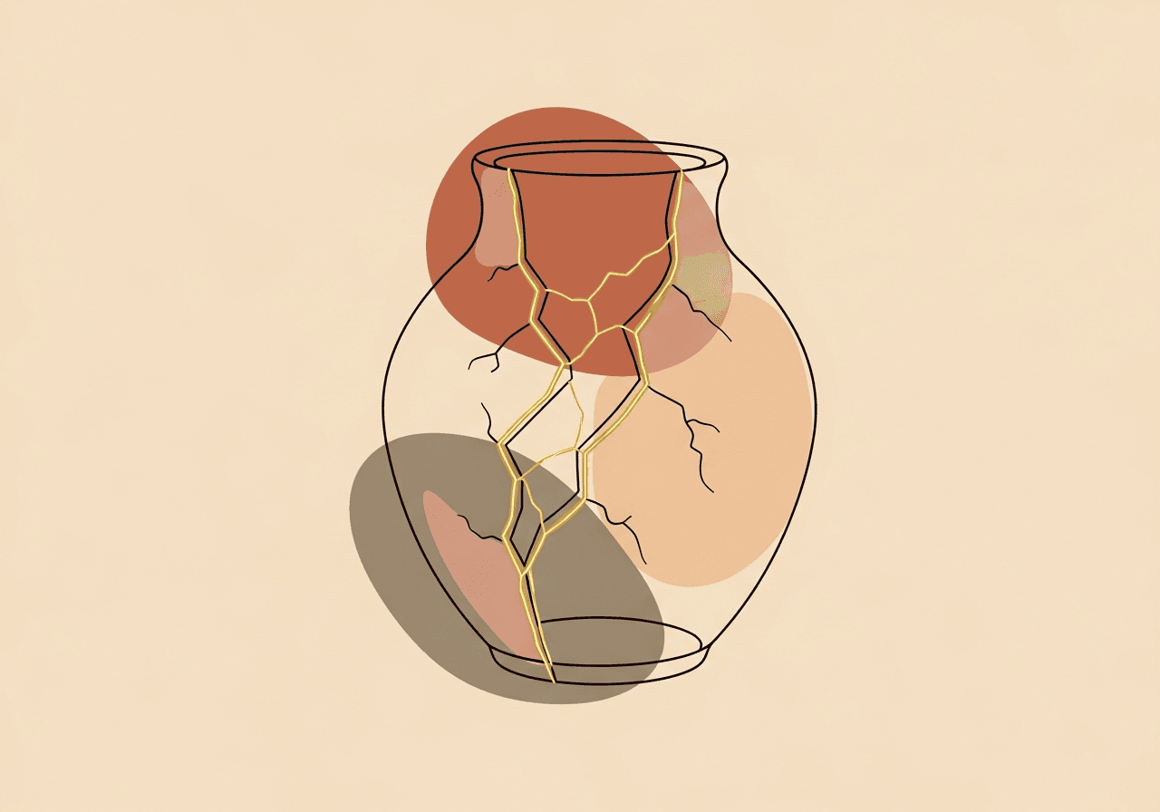 Kintsugi-style illustration representing trauma healing